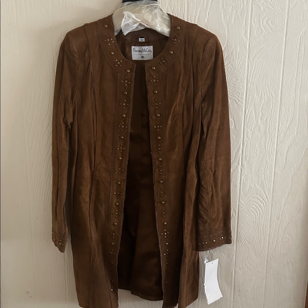 Pamela McCoy Brown Trench Coat with Embellishments